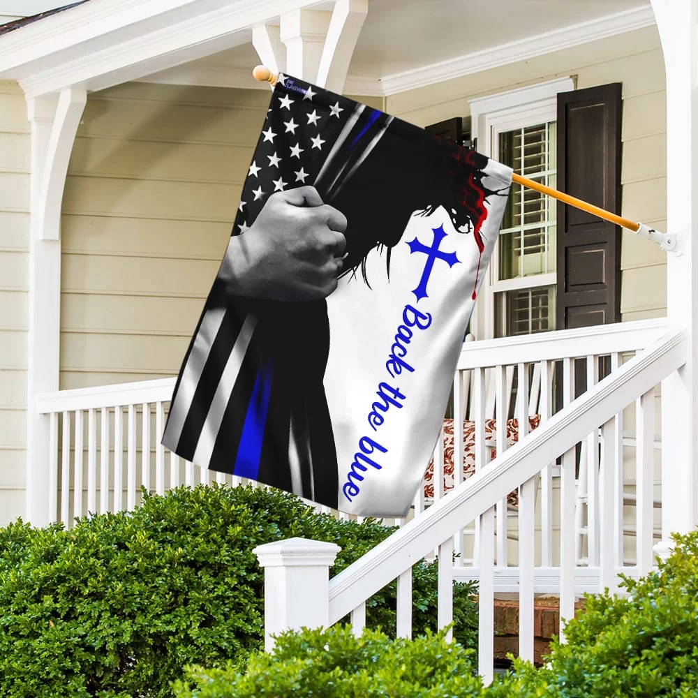 Back The Blue Cross Jesus Garden Flag - Outdoor Christian Flag - Religious Flags