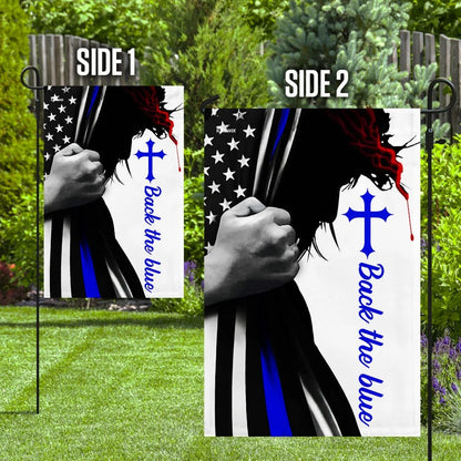 Back The Blue Cross Jesus Garden Flag - Outdoor Christian Flag - Religious Flags