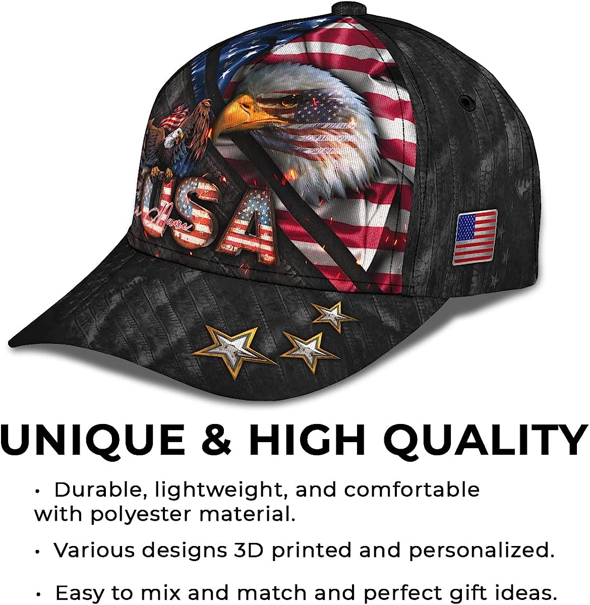 Bald Eagle And Us Flag For Veteran Military Custom Name All Over Print Baseball Cap - Christian Hats For Men Women