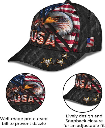 Bald Eagle And Us Flag For Veteran Military Custom Name All Over Print Baseball Cap - Christian Hats For Men Women