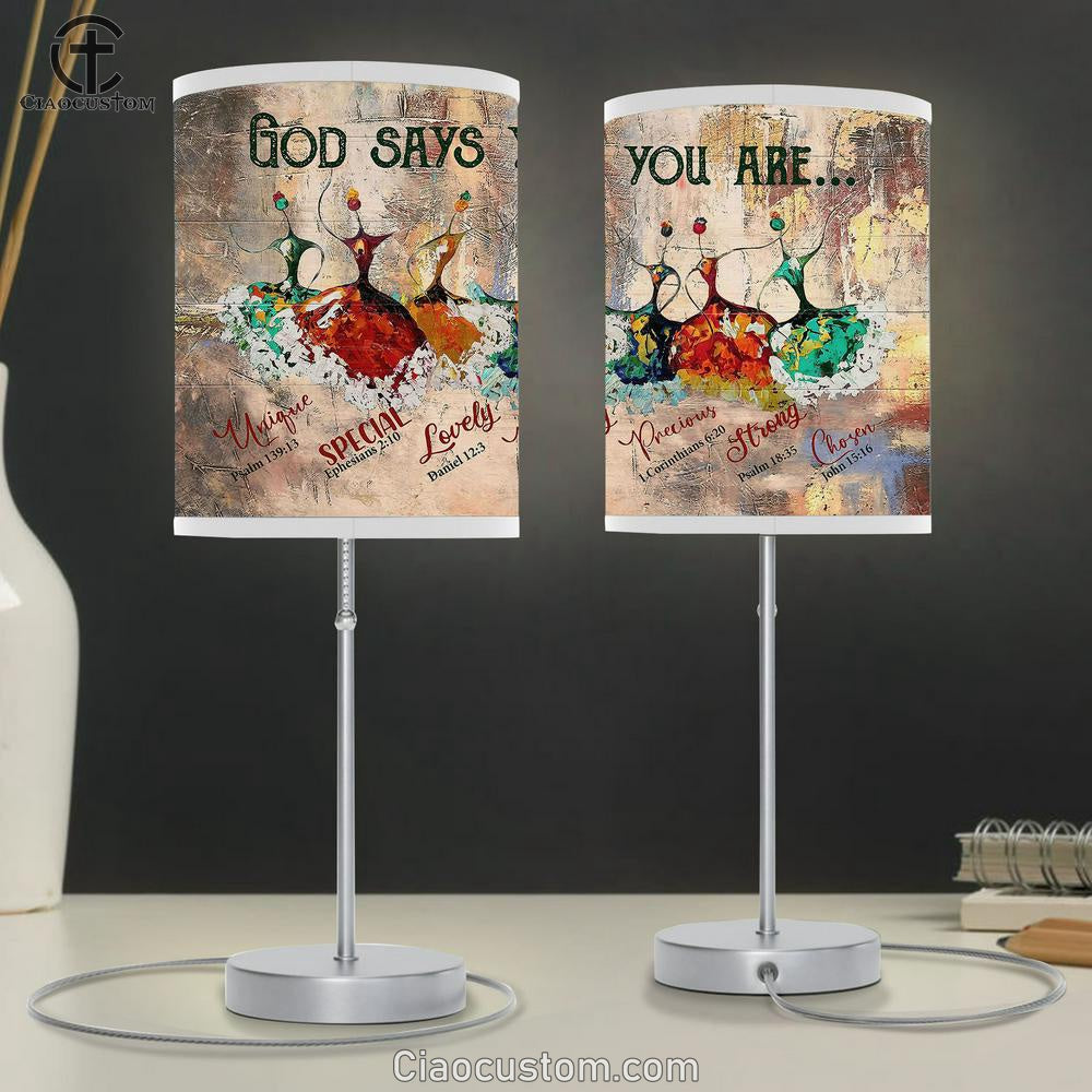 Ballerina God Says You Are Table Lamp For Bedroom - Bible Verse Table Lamp - Religious Room Decor