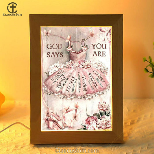 Ballet Drawing, Pretty Pink Dress, Lovely Peony, God Says You Are Frame Lamp