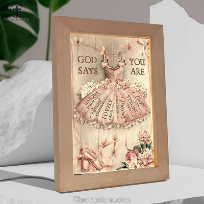 Ballet Drawing, Pretty Pink Dress, Lovely Peony, God Says You Are Frame Lamp