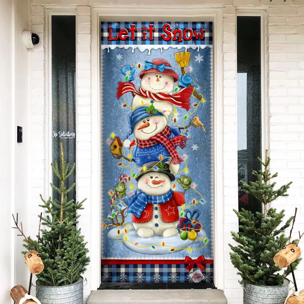 Banner Home Decor Let It Snow Door Cover - Snowman Christmas Door Cover - Christmas Outdoor Decoration