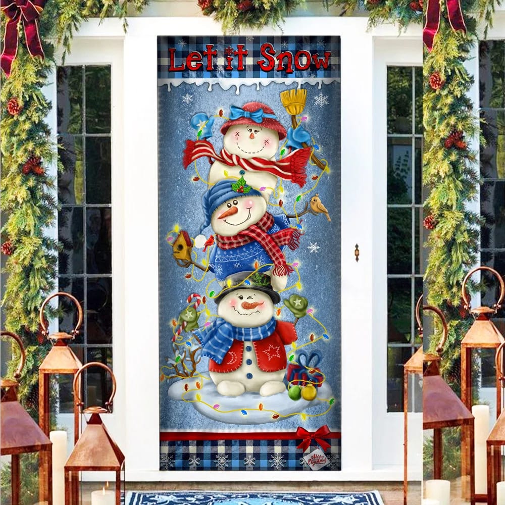 Banner Home Decor Let It Snow Door Cover - Snowman Christmas Door Cover - Christmas Outdoor Decoration