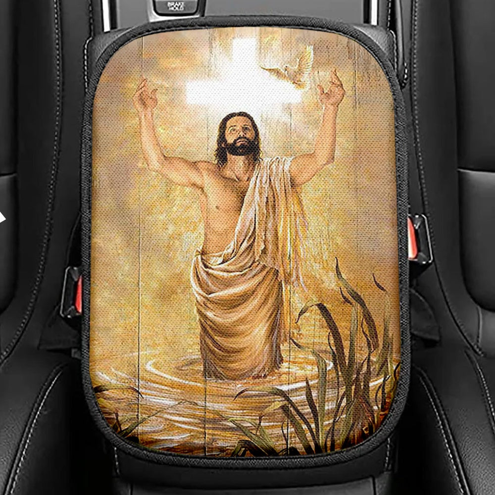 Baptism Of Jesus Dove Seat Box Cover, Bible Verse Car Center Console Cover, Christian Inspirational Car Interior Accessories