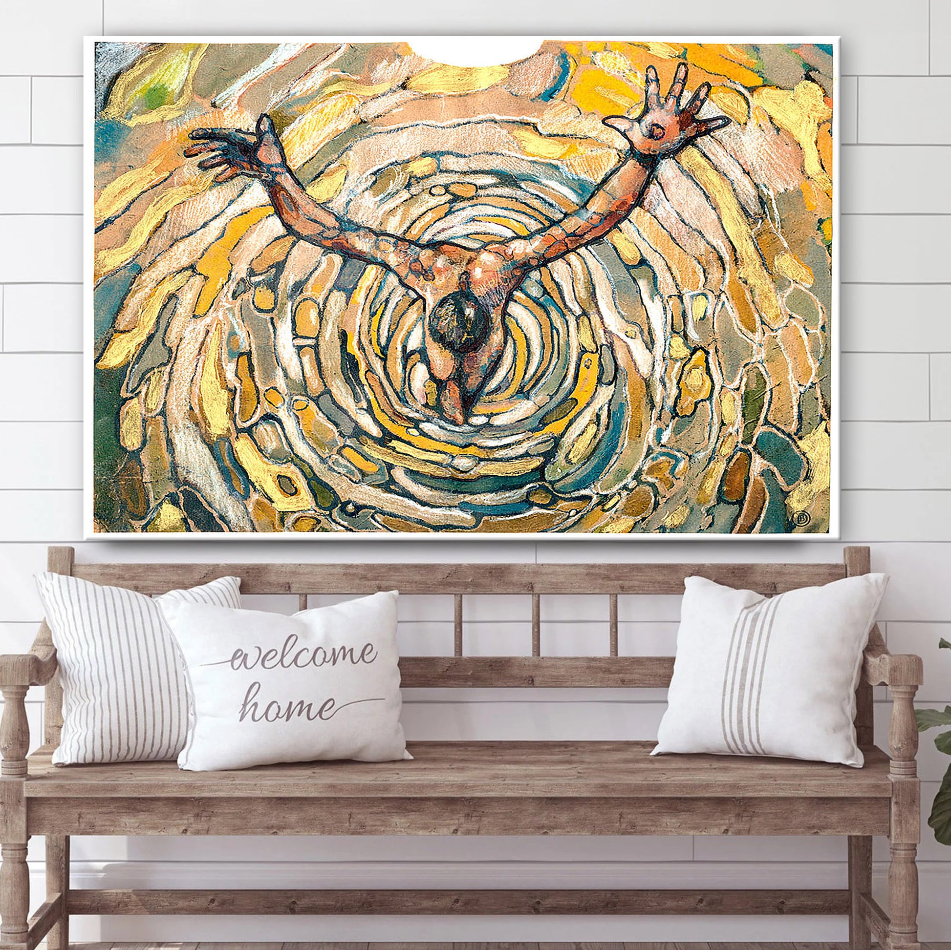Baptism Vortex Of The Christ Canvas Wall Art - Jesus Baptism Canvas - Christian Paintings For Home