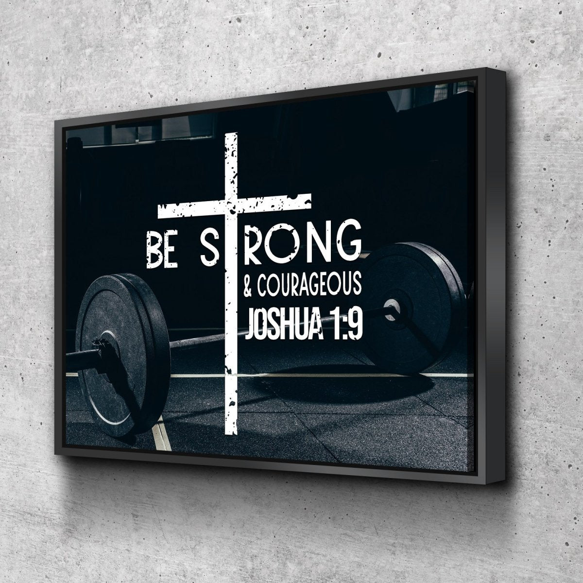 Barbell Joshua 19 Be Strong And Courageous Wall Art - Christian Canvas Wall Art