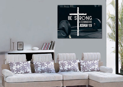 Barbell Joshua 19 Be Strong And Courageous Wall Art - Christian Canvas Wall Art