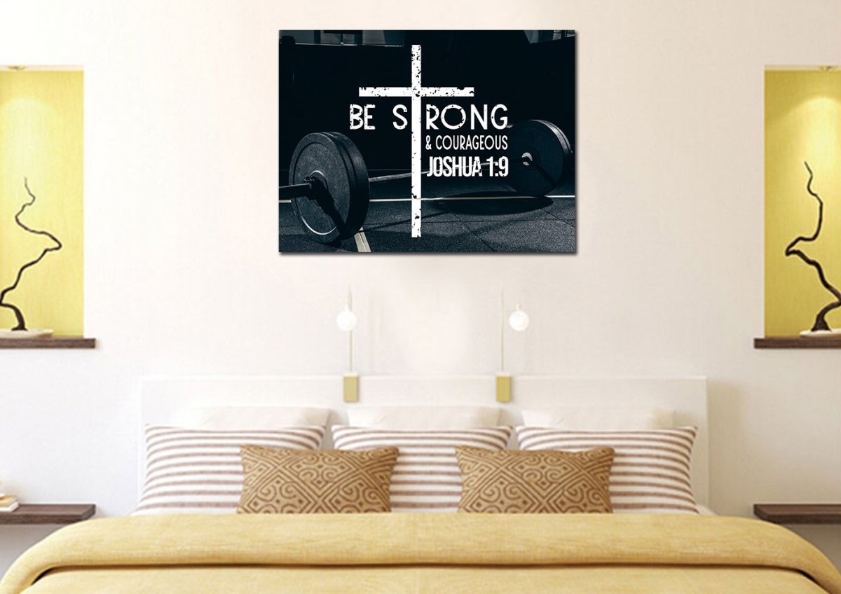 Barbell Joshua 19 Be Strong And Courageous Wall Art - Christian Canvas Wall Art