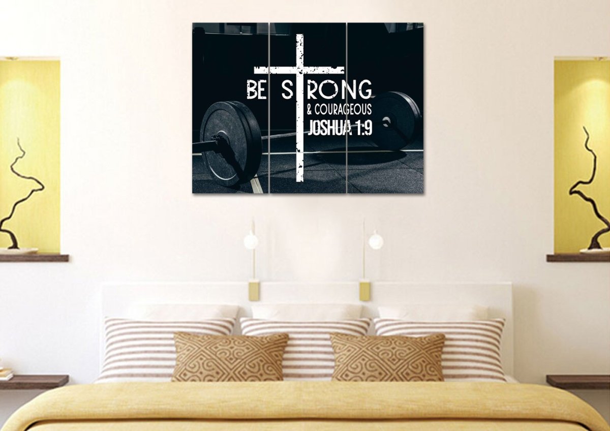 Barbell Joshua 19 Be Strong And Courageous Wall Art - Christian Canvas Wall Art