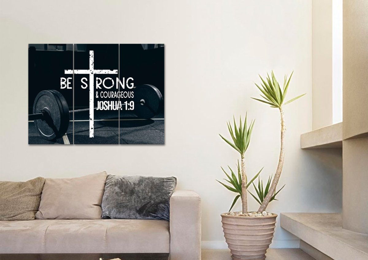 Barbell Joshua 19 Be Strong And Courageous Wall Art - Christian Canvas Wall Art