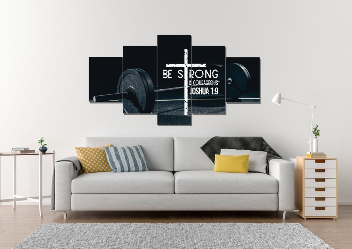 Barbell Joshua 19 Be Strong And Courageous Wall Art - Christian Canvas Wall Art