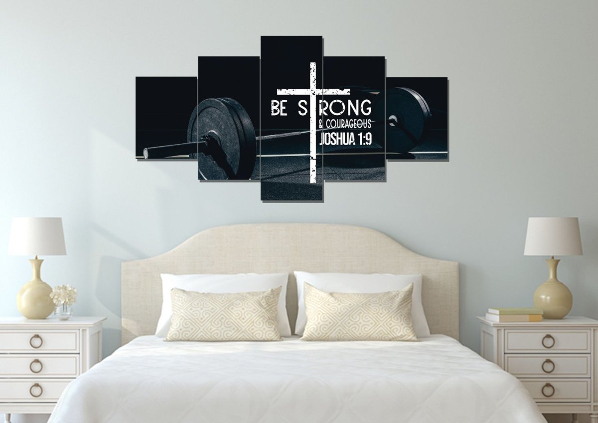 Barbell Joshua 19 Be Strong And Courageous Wall Art - Christian Canvas Wall Art