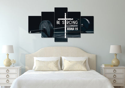 Barbell Joshua 19 Be Strong And Courageous Wall Art - Christian Canvas Wall Art