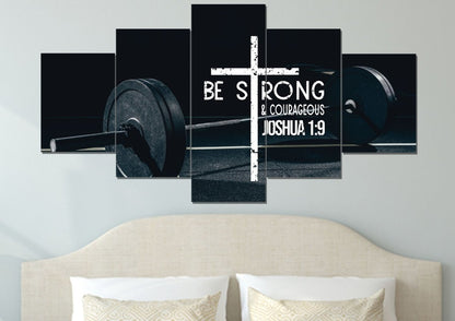 Barbell Joshua 19 Be Strong And Courageous Wall Art - Christian Canvas Wall Art