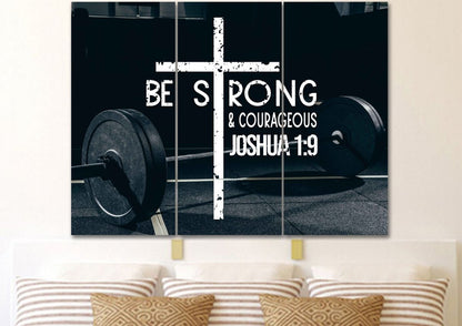 Barbell Joshua 19 Be Strong And Courageous Wall Art - Christian Canvas Wall Art