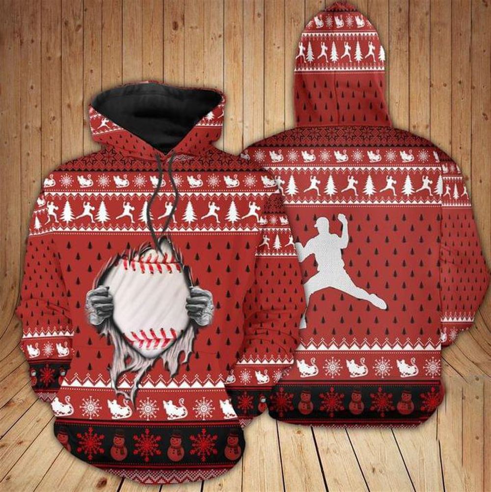 Baseball Christmas All Over Print 3D Hoodie For Men And Women, Christmas Gift, Warm Winter Clothes, Best Outfit Christmas