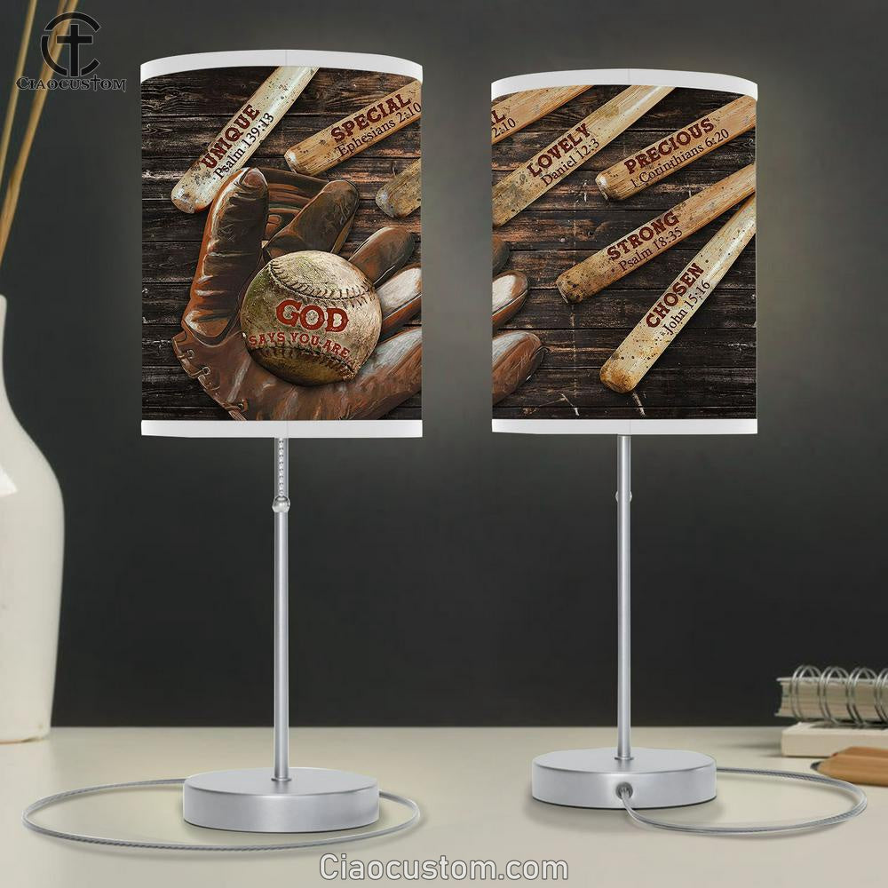 Baseball, God Says You Are Table Lamp For Bedroom - Bible Verse Table Lamp - Religious Room Decor
