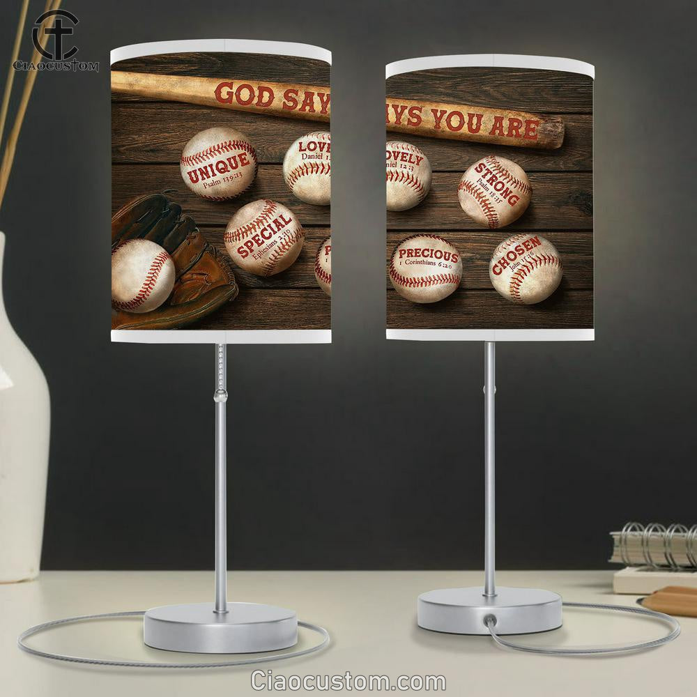 Baseball God Says You Are Table Lamp For Bedroom - Bible Verse Table Lamp - Religious Room Decor