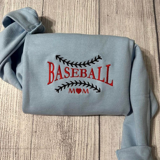 Baseball Mom Embroidered Sweatshirt, Women's Embroidered Sweatshirts