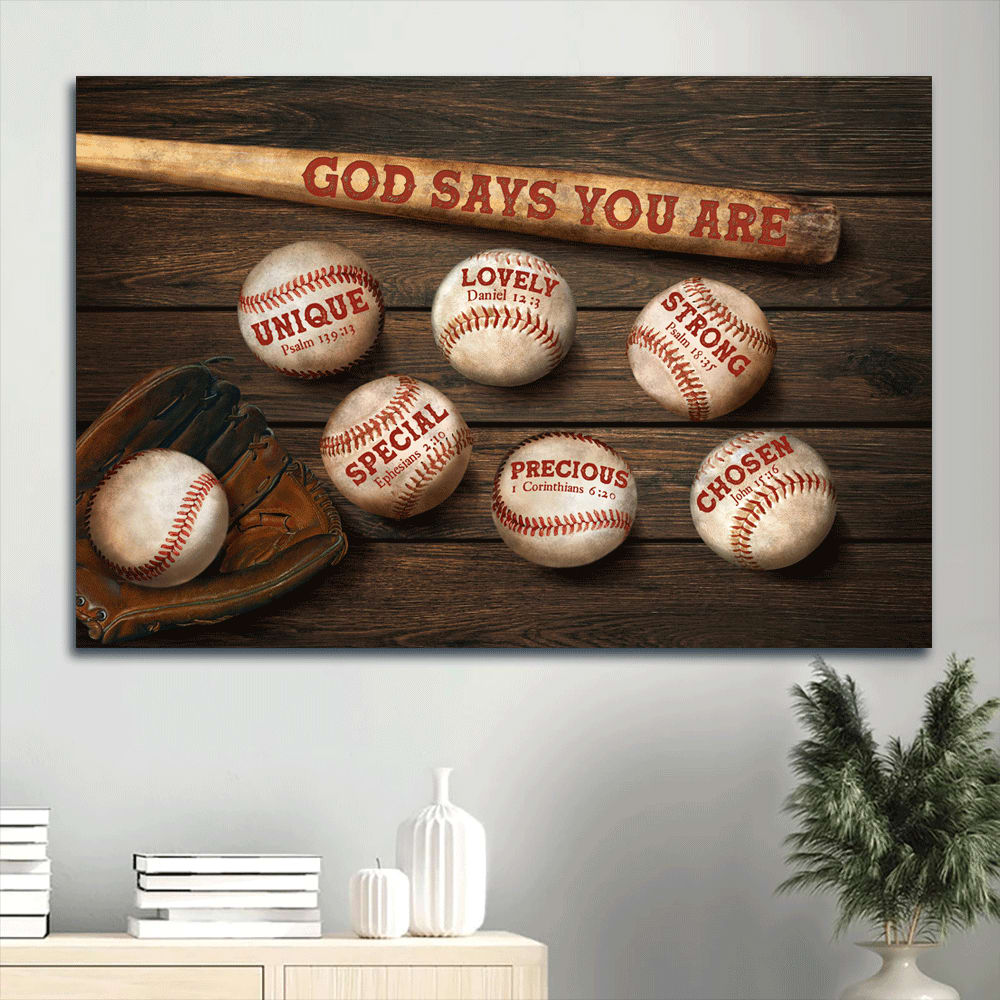 Baseball Painting Sport Drawing God Says You Are Canvas Wall Art - Christian Wall Decor