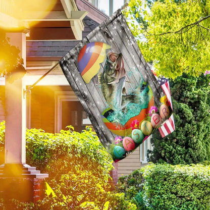 Bass Fishing Happy Easter House Flag - Easter Garden Flag - Easter Outdoor Decor