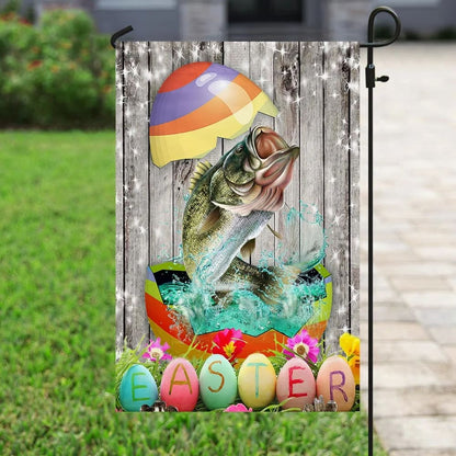 Bass Fishing Happy Easter House Flag - Easter Garden Flag - Easter Outdoor Decor