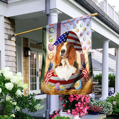 Basset Hound American Easter House Flags - Happy Easter Garden Flag - Decorative Easter Flags
