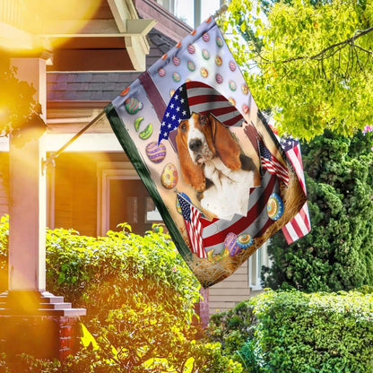 Basset Hound American Easter House Flags - Happy Easter Garden Flag - Decorative Easter Flags