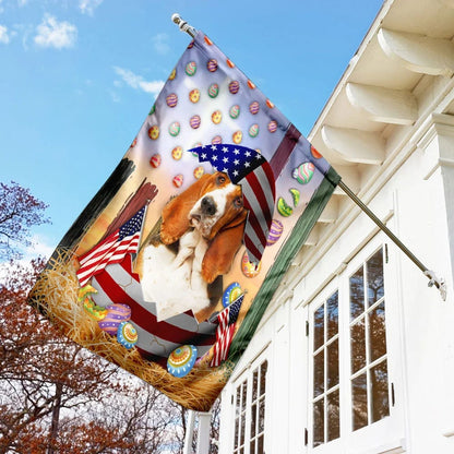 Basset Hound American Easter House Flags - Happy Easter Garden Flag - Decorative Easter Flags