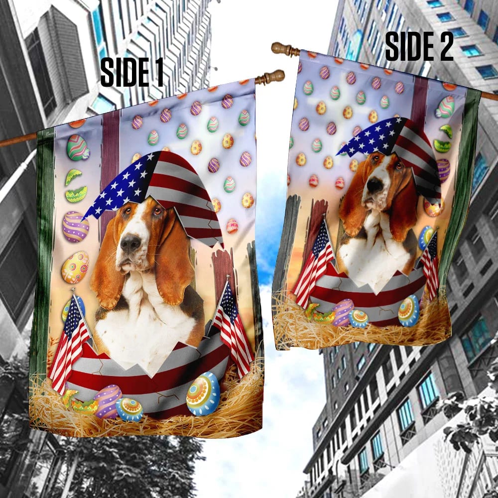 Basset Hound American Easter House Flags - Happy Easter Garden Flag - Decorative Easter Flags