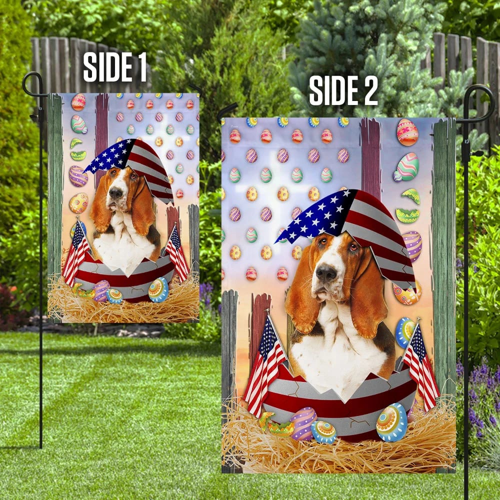 Basset Hound American Easter House Flags - Happy Easter Garden Flag - Decorative Easter Flags