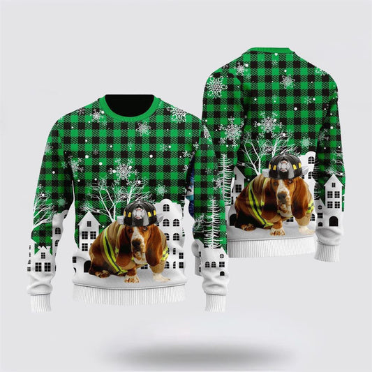 Basset Hound Costume Firefighter In Christmas City Ugly Christmas Sweater For Men And Women, Gift For Christmas, Best Winter Christmas Outfit