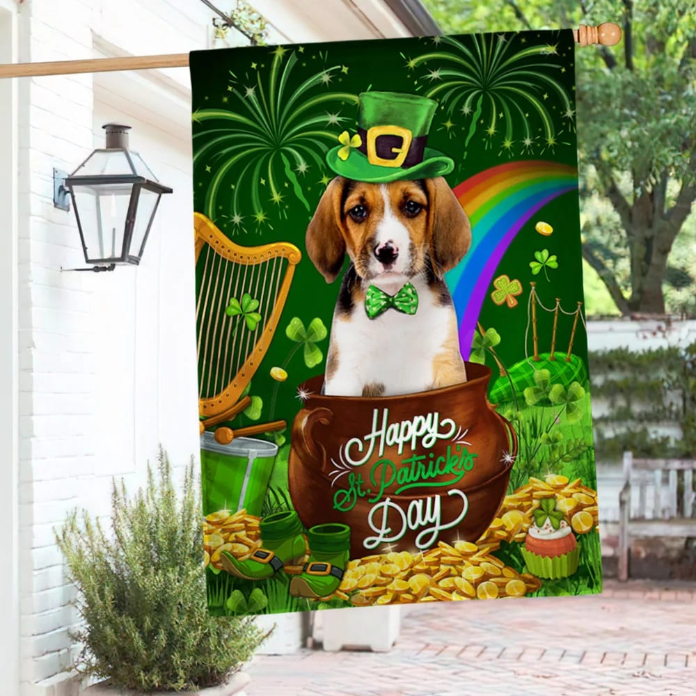 Basset Hound Dog House Flag - St Patrick's Day Garden Flag - Outdoor St Patrick's Day Decor