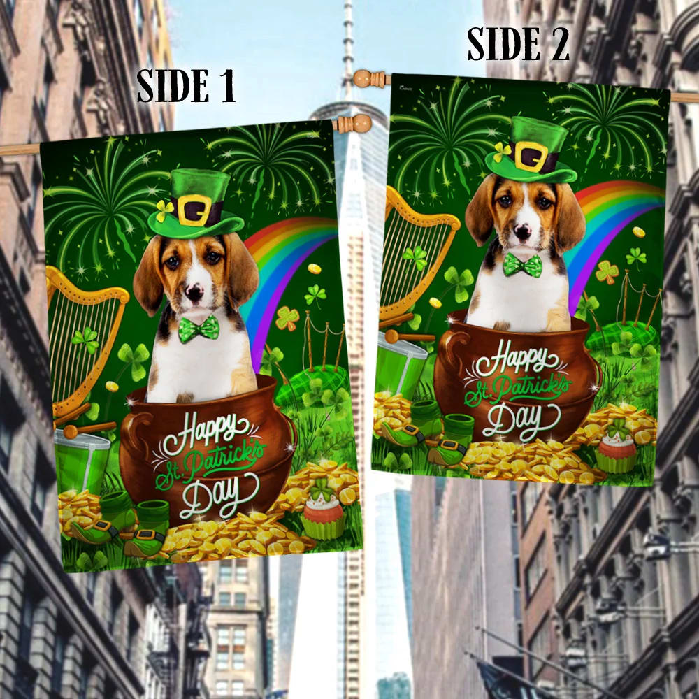 Basset Hound Dog House Flag - St Patrick's Day Garden Flag - Outdoor St Patrick's Day Decor