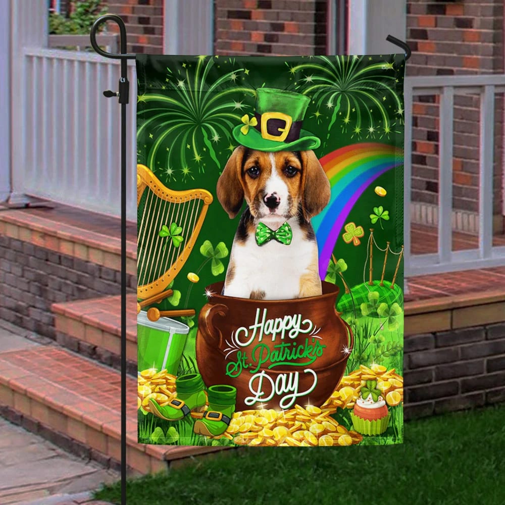 Basset Hound Dog House Flag - St Patrick's Day Garden Flag - Outdoor St Patrick's Day Decor