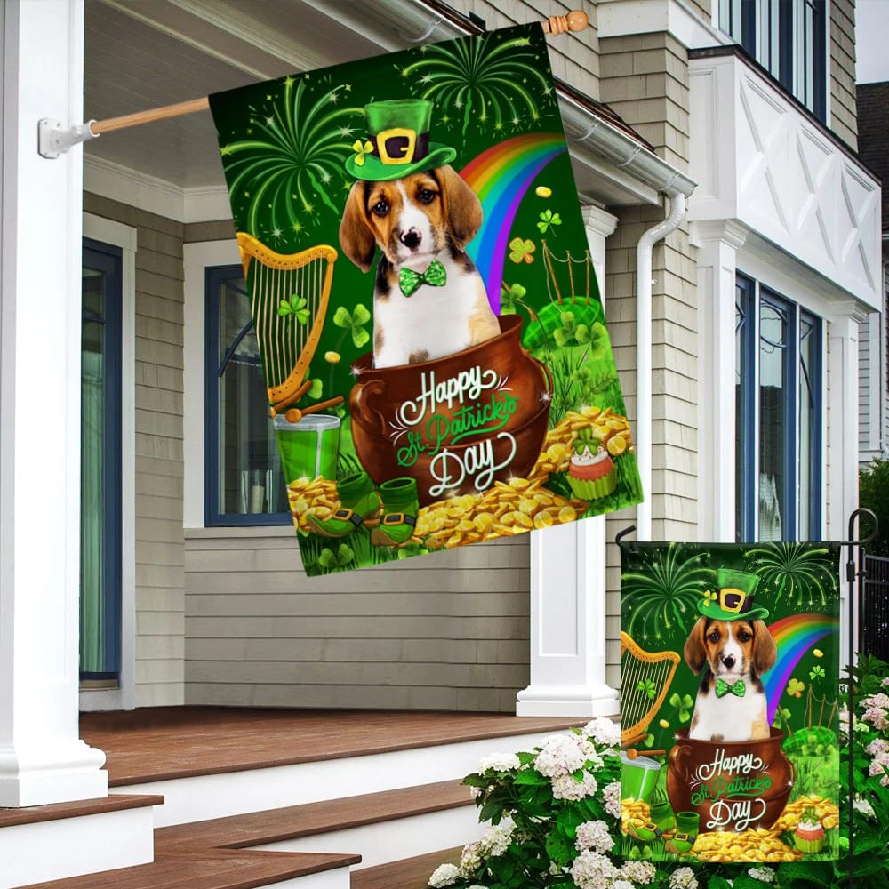 Basset Hound Dog House Flag - St Patrick's Day Garden Flag - Outdoor St Patrick's Day Decor