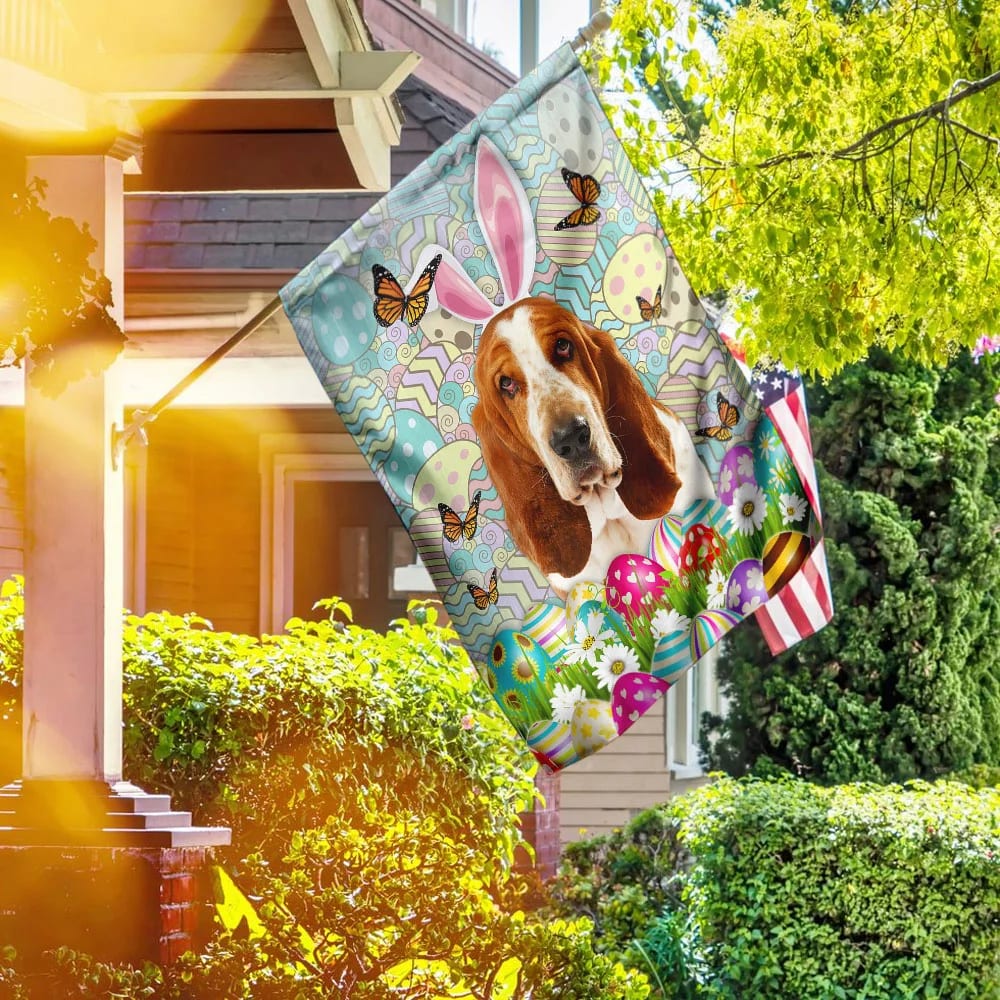 Basset Hound Happy Easter House Flag - Easter Garden Flag - Easter Outdoor Decor