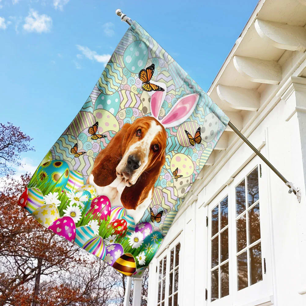 Basset Hound Happy Easter House Flag - Easter Garden Flag - Easter Outdoor Decor