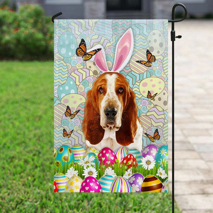 Basset Hound Happy Easter House Flag - Easter Garden Flag - Easter Outdoor Decor