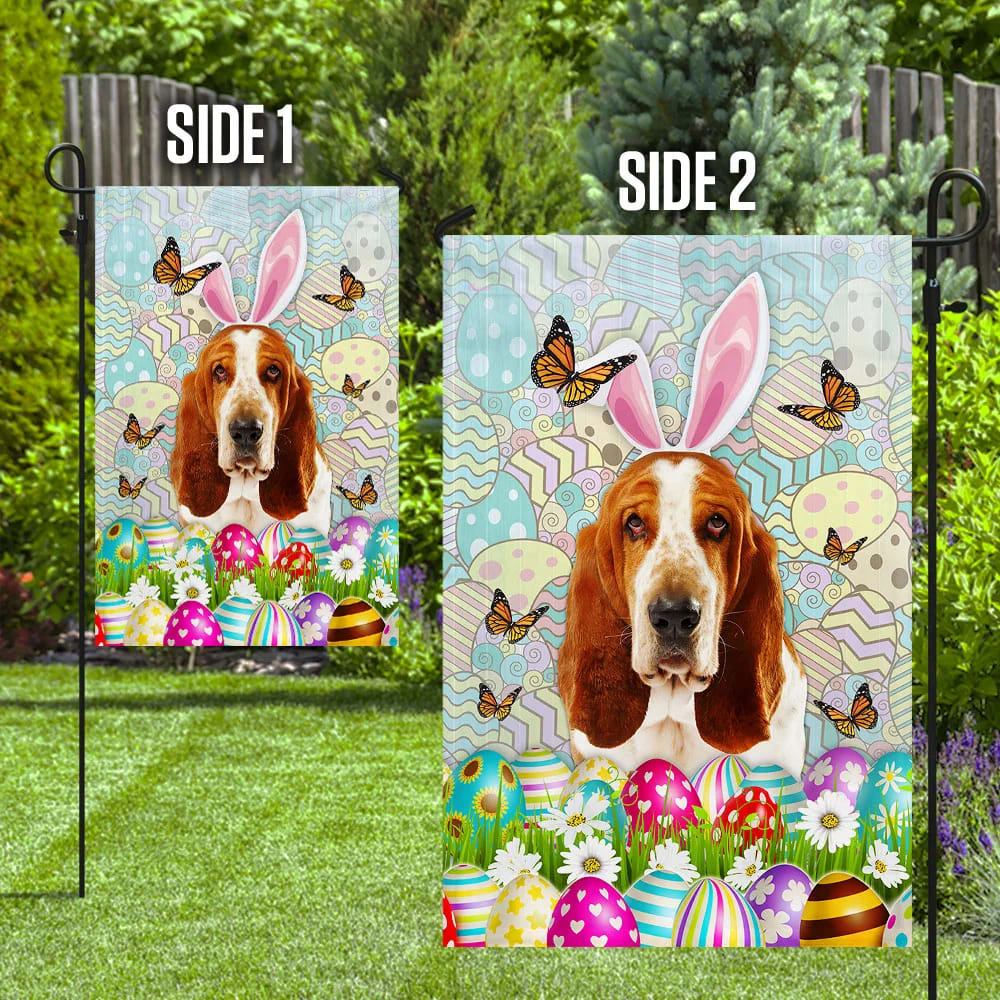 Basset Hound Happy Easter House Flag - Easter Garden Flag - Easter Outdoor Decor