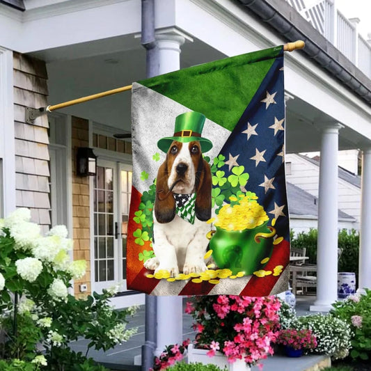 Basset Hound House Flag - St Patrick's Day Garden Flag - Outdoor St Patrick's Day Decor