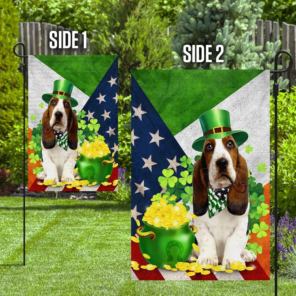Basset Hound House Flag - St Patrick's Day Garden Flag - Outdoor St Patrick's Day Decor