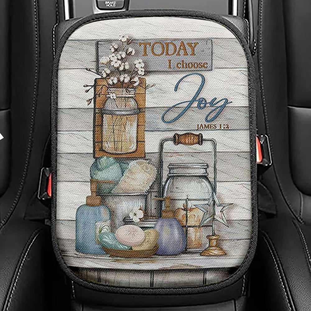 Bathroom Cotton Flower Today I Choose Joy Seat Box Cover, Christian Car Center Console Cover, Bible Verse Car Interior Accessories