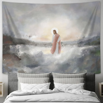 Be Still My Soul - Jesus Walking on Water Tapestry - Jesus Wall Tapestry - Christian Tapestry - Religious Tapestry Wall Hangings - Ciaocustom