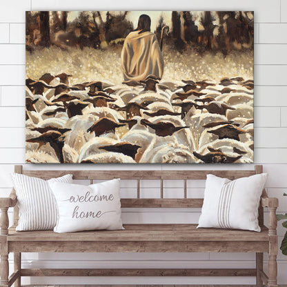 Jesus Leading A Flock Of Sheep Canvas Poster