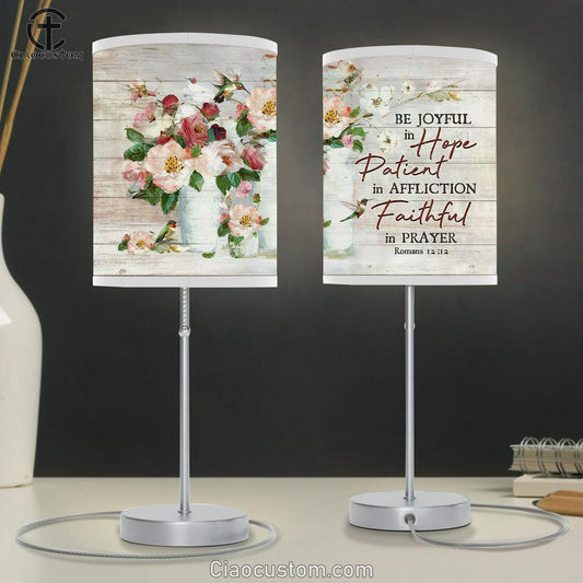 Be Joyful In Hope Flowers Hummingbird Table Lamp For Bedroom - Bible Verse Table Lamp - Religious Room Decor