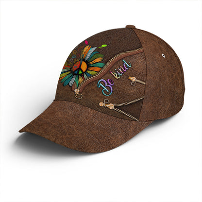 Be Kind Hippie Sunflower Leather Style Baseball Cap