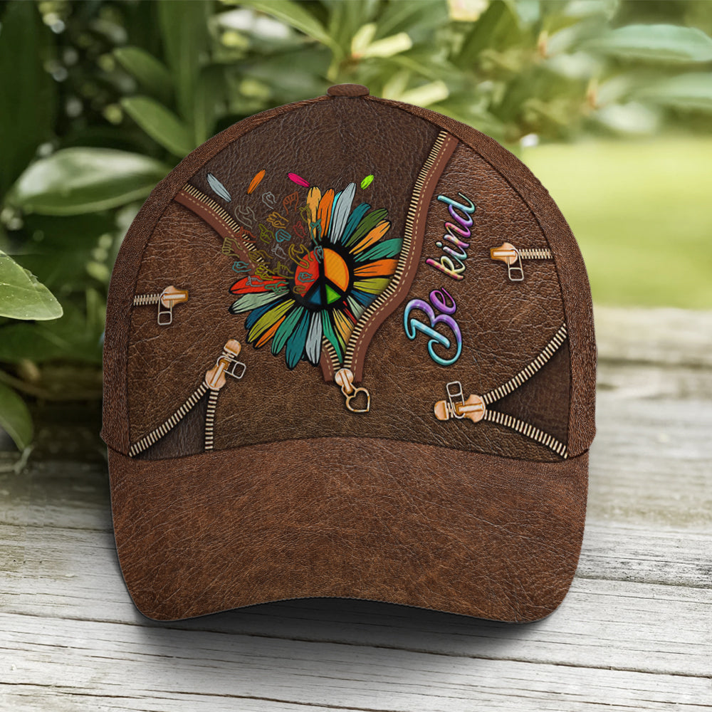 Be Kind Hippie Sunflower Leather Style Baseball Cap